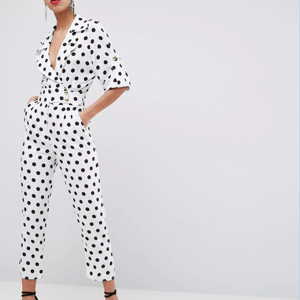 ASOS Soft Tux Jumpsuit in Polka Dot